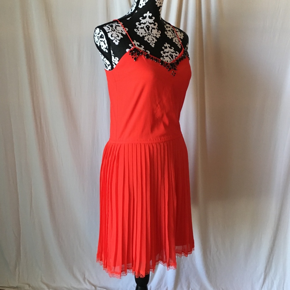 Victoria's Secret 2010 Red Satin Black Rhinestone Embellished Dress, Size XS - Picture 10 of 15